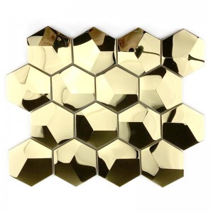 3D Gold mozaiki sześciokątne lustrzane płytki metalowa mozaika do dekoracji kuchni / dekoracji łazienki